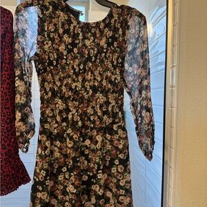 Abercrombie & Fitch Black Floral Smocked Long Sleeve Dress